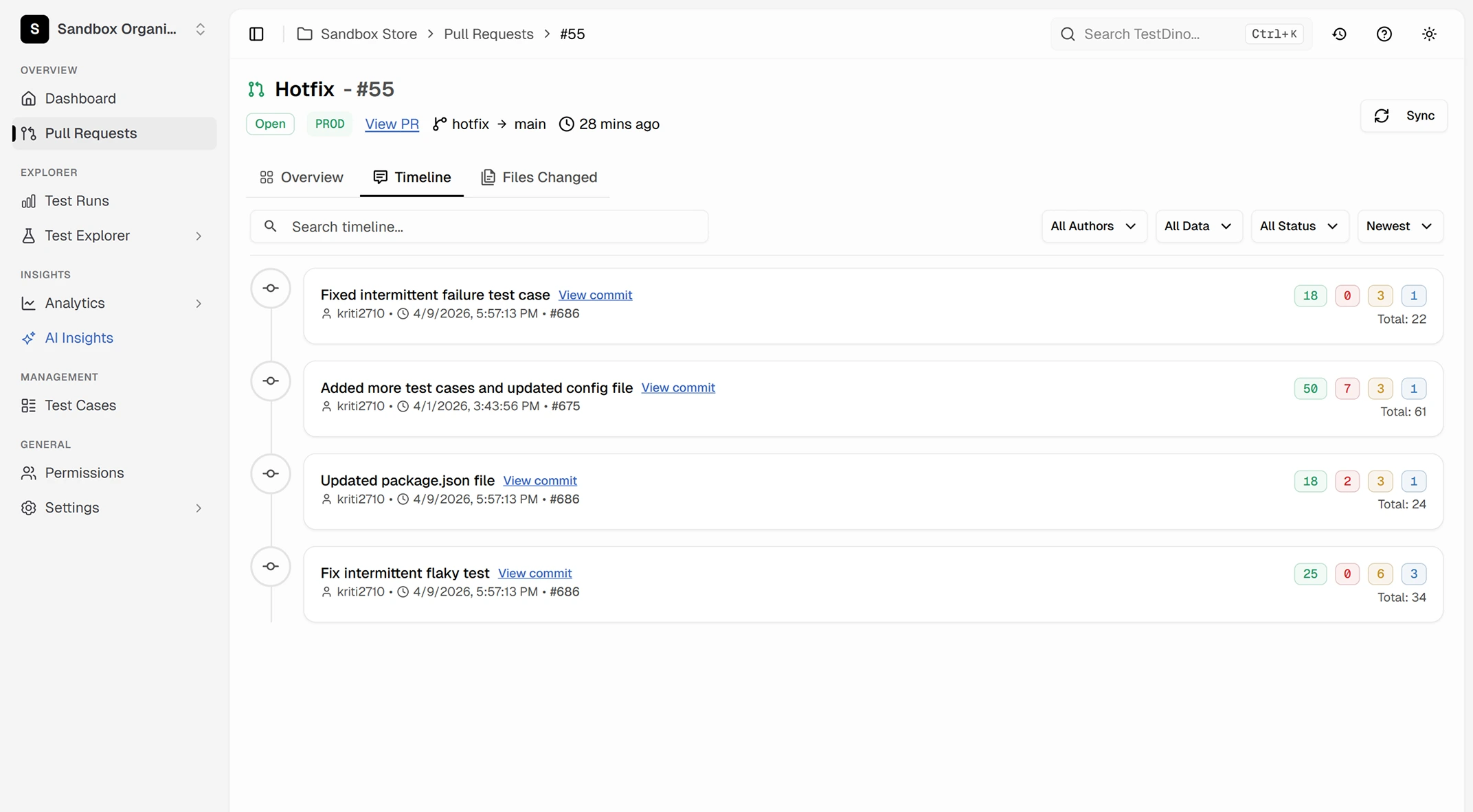 Test history tied to every PR
